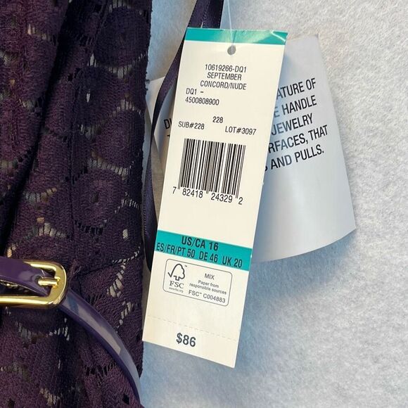 NWT BLACK LABEL by EVAN PICONE Dress Size16 Dark Purple Lace with Belt - Picture 8 of 15